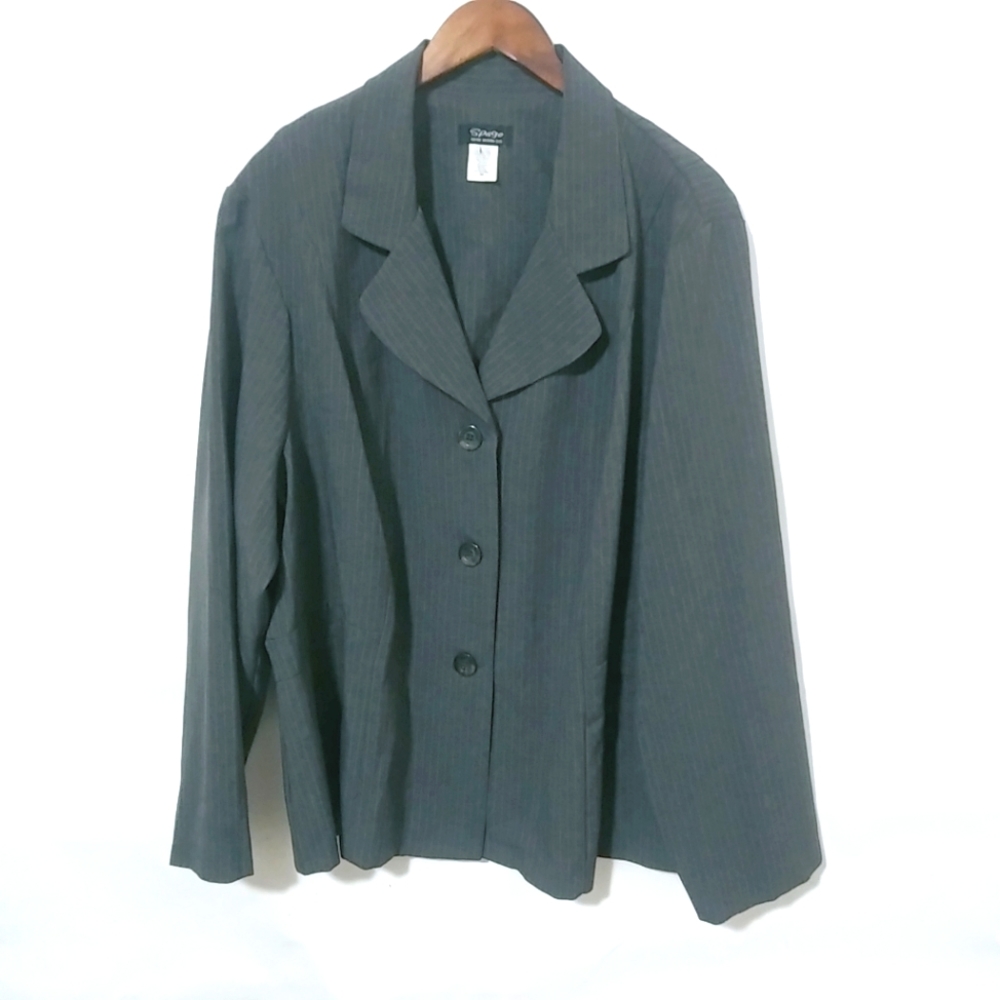 Spago 24 Gray Pinstripe Unstructured Lightweight Blazer Jacket Plus